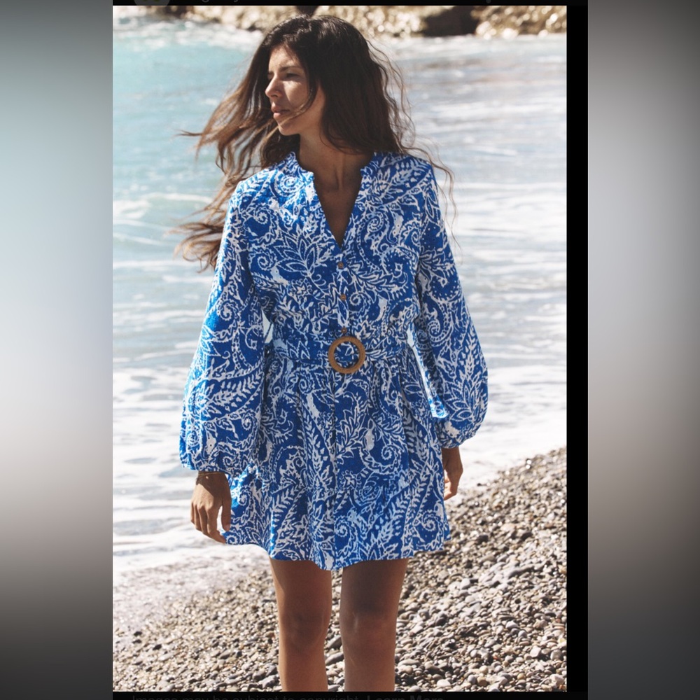 New Zara Mini Blue Patterned Dress